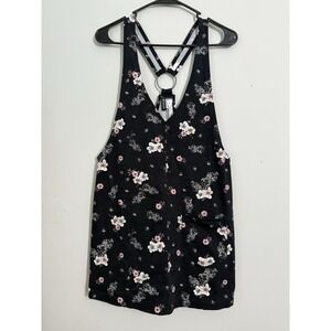 Divided H&M Overall Dress Black Floral Academic Whimsigoth Sz 12 Jumper Cute